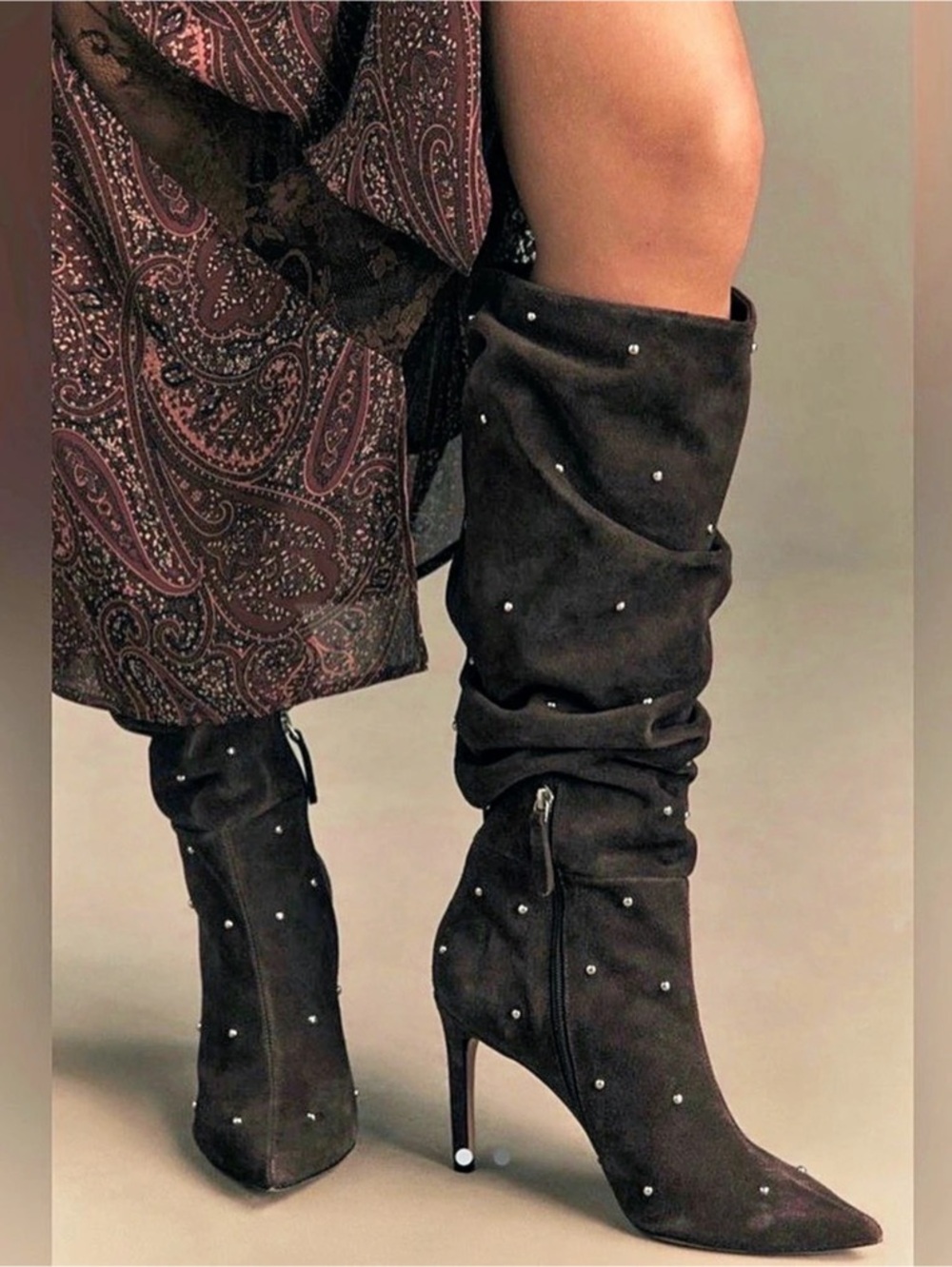 Nwt suede Studded Scrunch Tall Boots Studded Tall Boots Brown EU 39 NWT